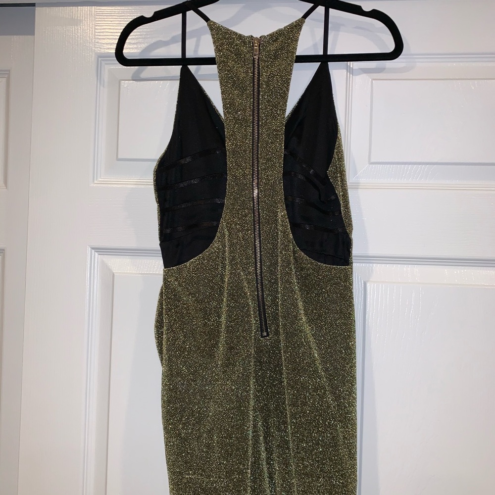 Gold Mini Dress with Black Straps